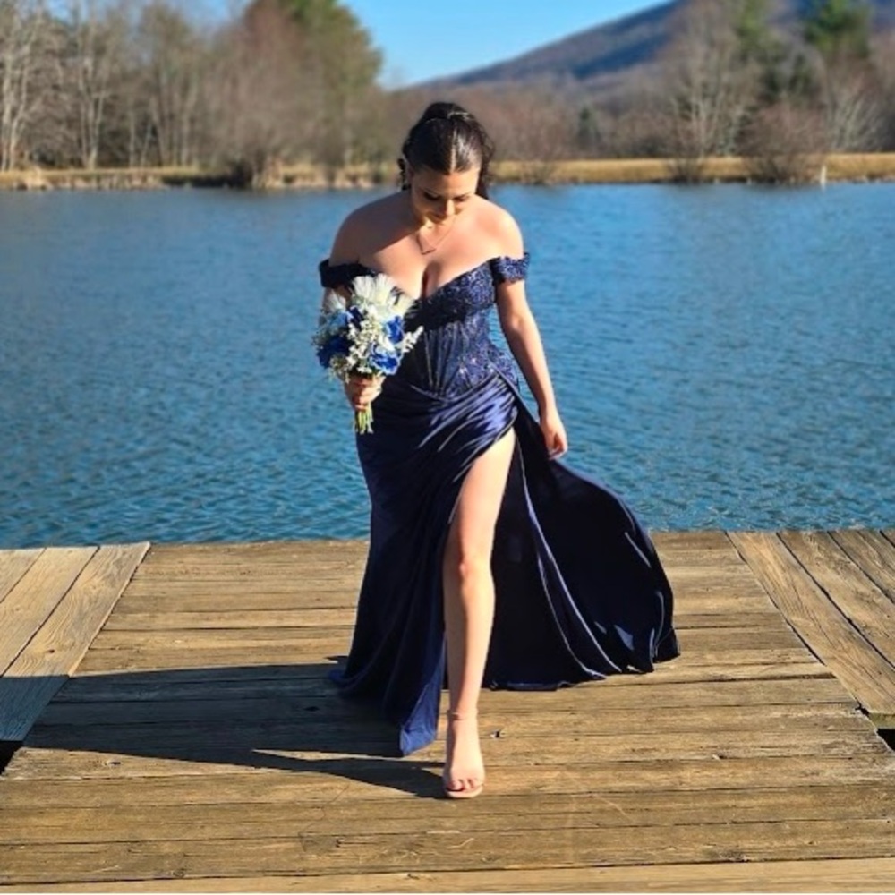 Navy Off-Shoulder Evening Dress
